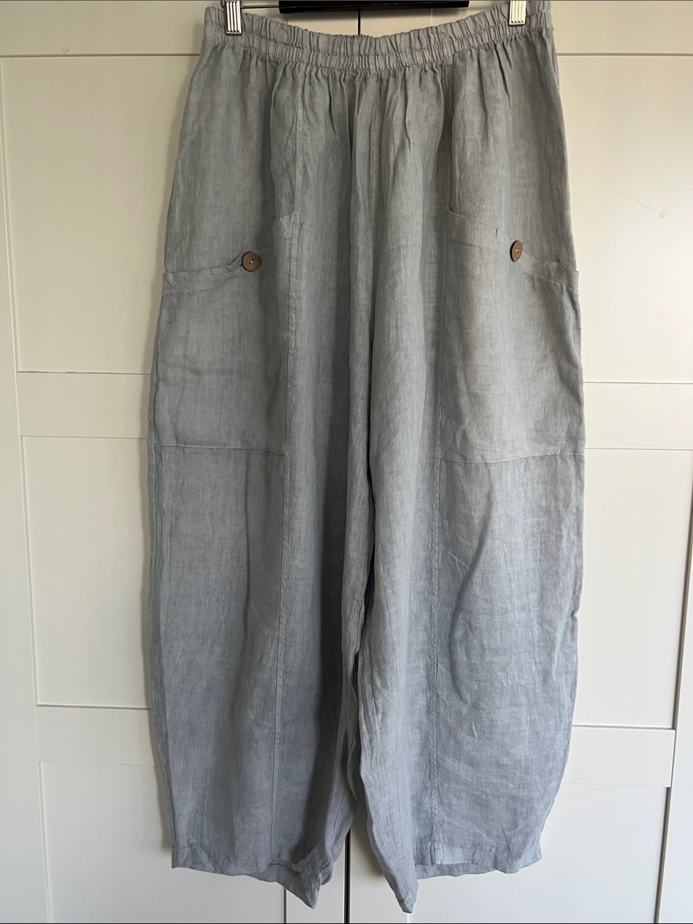 Light blue Linen barrel Pants made in Italy